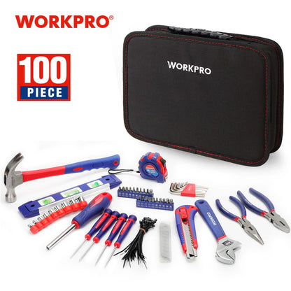 WORKPRO 100-Piece Household Tool Set – Kitchen & Mechanic Kit with Pliers, Screwdrivers, Sockets, Wrenches & Hammer