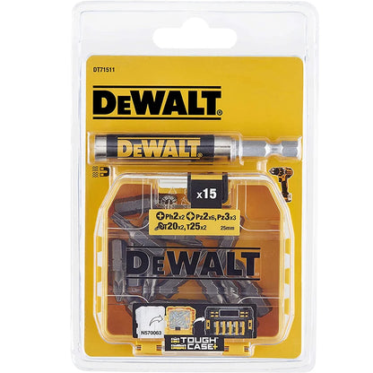 DEWALT DT71511 Drill Bit Set – 25mm PH2, PZ2, PZ3, T20, T25 x15 with DW2054 Telescopic Rod & Tough Case