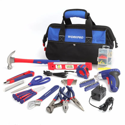 WORKPRO 125-Piece Home Repair Tool Kit – Includes 3.6V Rechargeable Screwdriver & Tool Bag