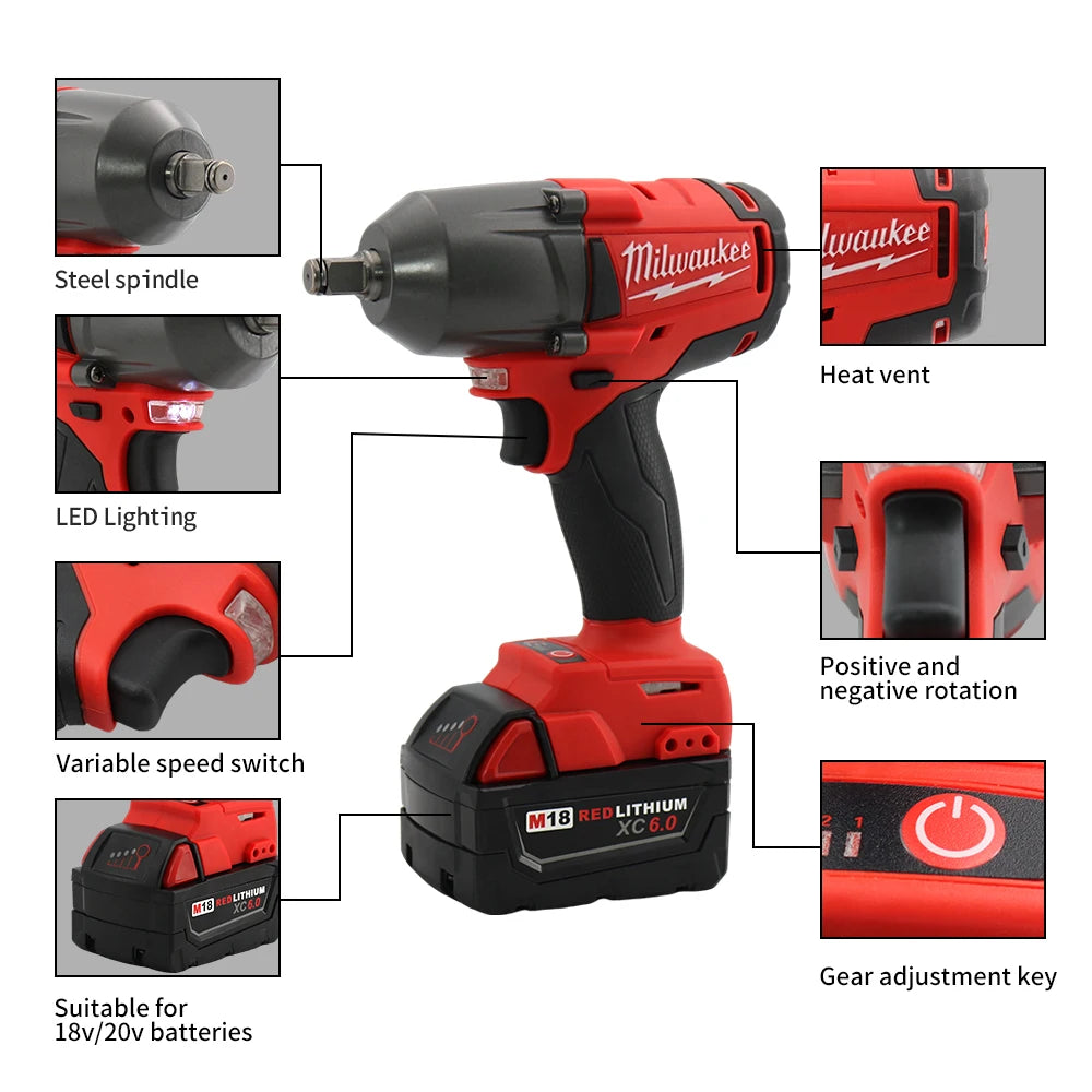 Milwaukee 18V Mid-Torque Impact Wrench – Cordless High-Speed Power Tool with Lithium Battery for Car & Truck Repair