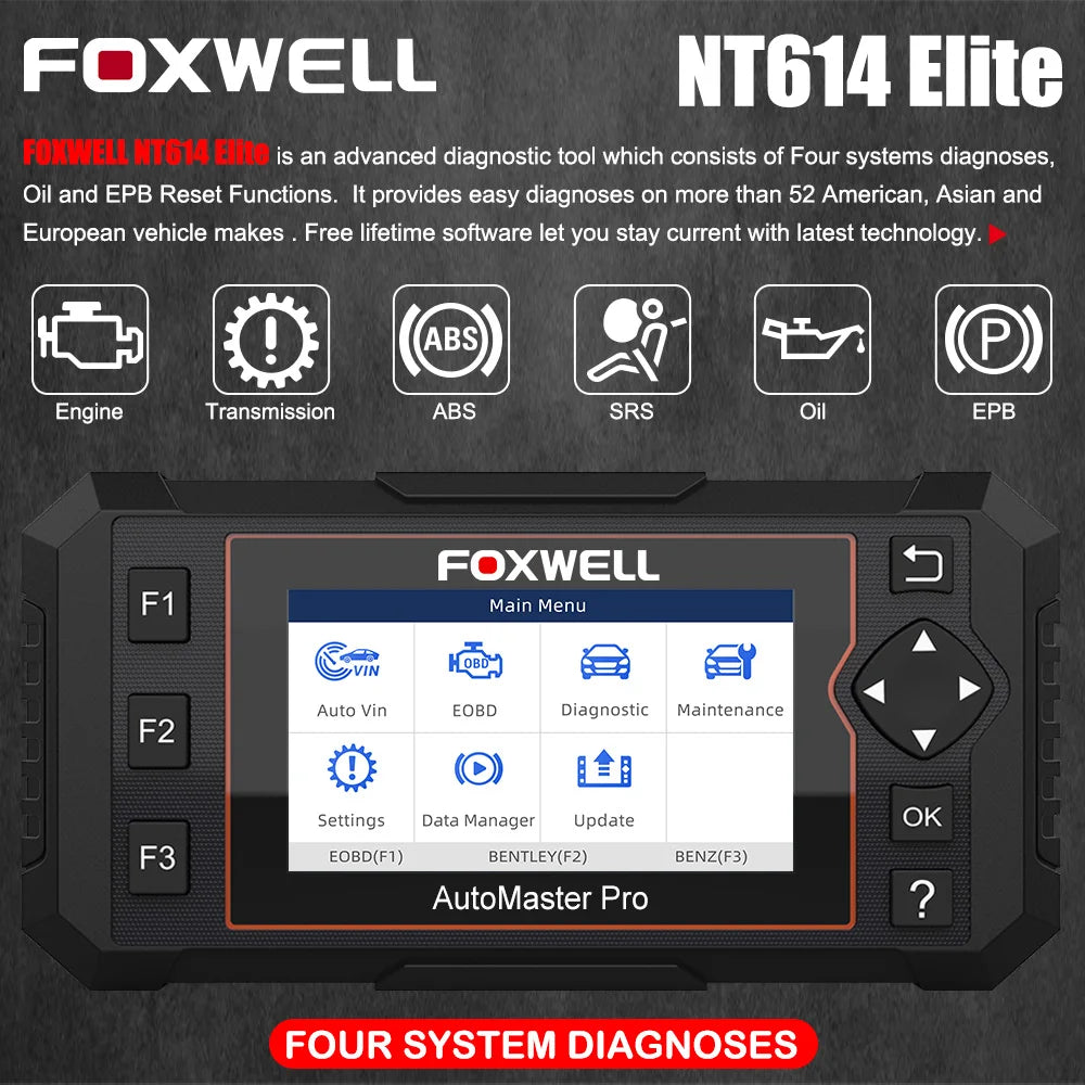 FOXWELL NT614 Elite OBD2 Scanner – Diagnostic Tool for ABS, SRS, Transmission & Engine with 5 Reset Services