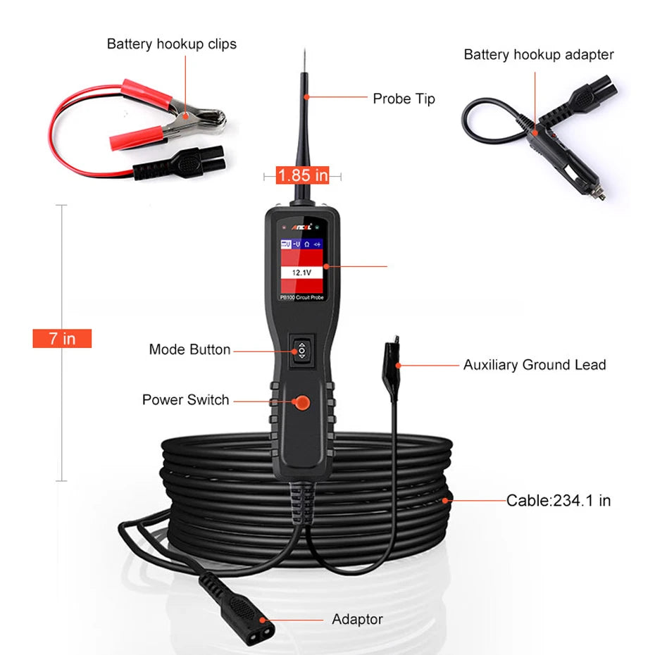 ANCEL PB100 Automotive Circuit Tester – Power Probe Kit for 12V/24V Electrical System Diagnostics