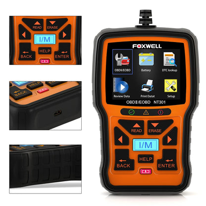 FOXWELL NT301 OBD2 Scanner – Professional Code Reader with Live Data for Check Engine Light Diagnosis