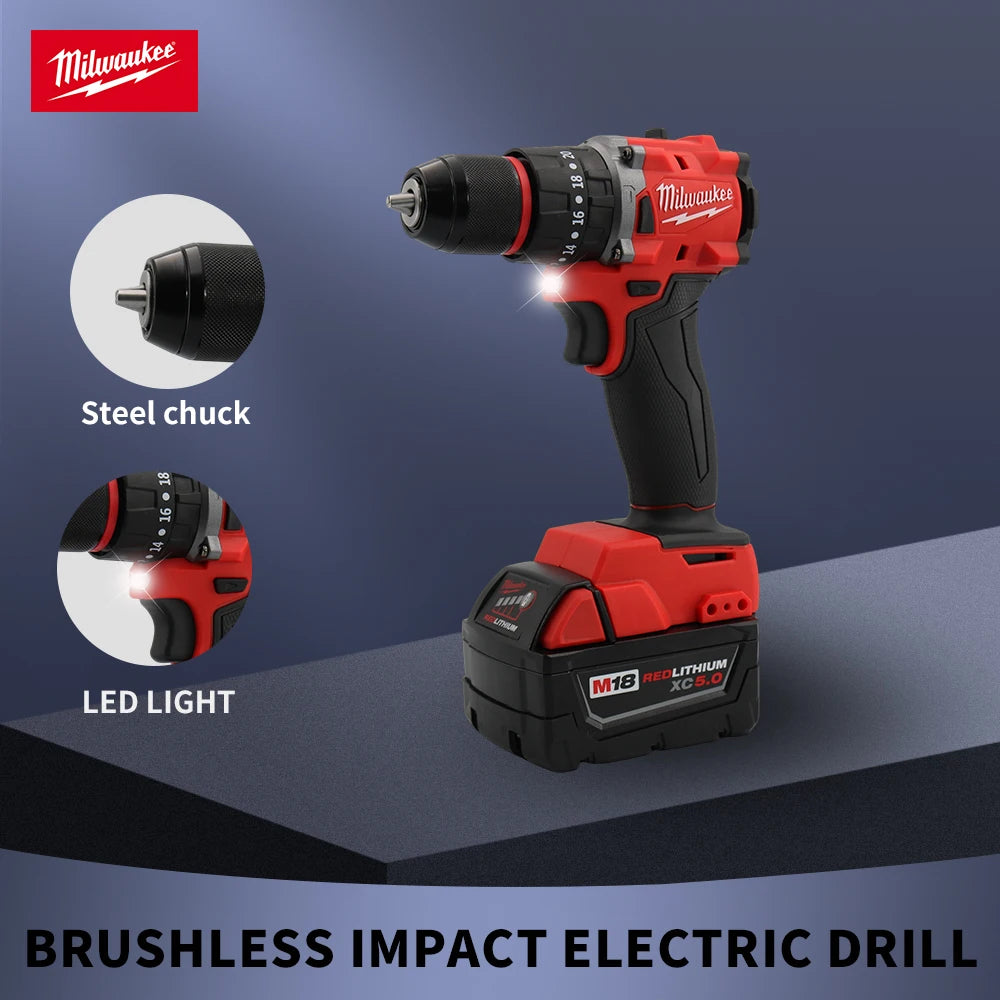 Milwaukee 18V Brushless Cordless Impact Drill – 150Nm Compact Electric Drill for Professional Use - Tool Only