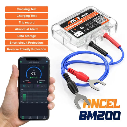 ANCEL BM200 12V Battery Monitor – Wireless Bluetooth Battery Tester with App for Android & iOS