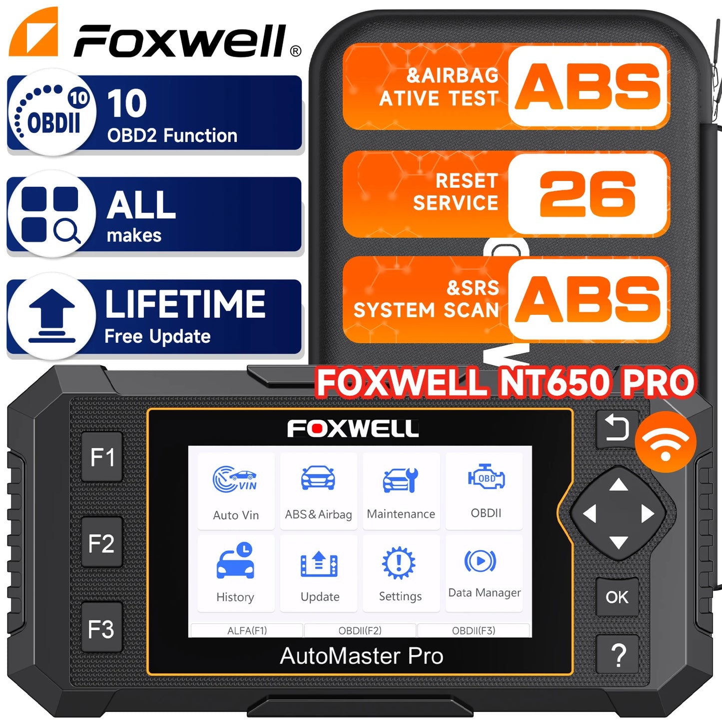 FOXWELL NT650 Pro OBD2 Scanner – 3-System Diagnostic Tool for ABS, SRS & Reset Code Reading