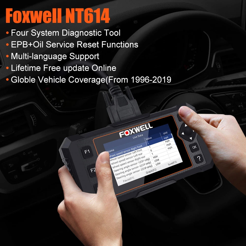 FOXWELL NT614 Elite OBD2 Scanner – Diagnostic Tool for ABS, SRS, Transmission & Engine with 5 Reset Services