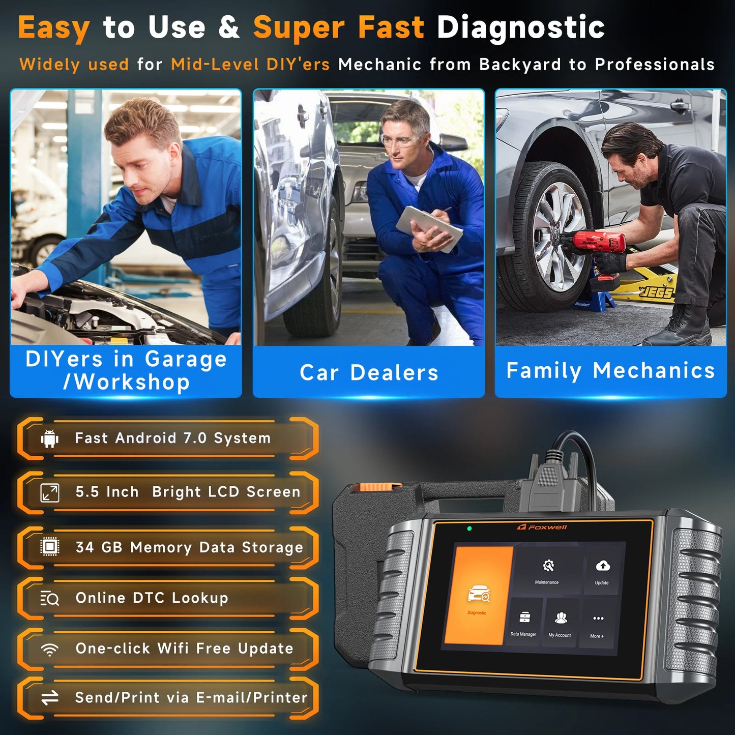 FOXWELL NT716 OBD2 Automotive Scanner ABS SRS Transmission Engine Diagnostic Code Reader EPB OIL SAS OBD2 Auto Scan Car Tool