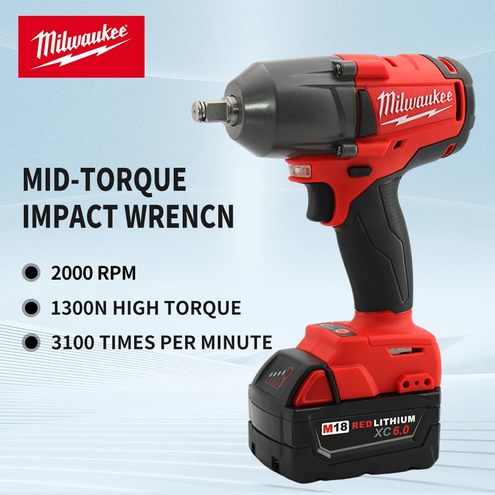 Milwaukee 18V Mid-Torque Impact Wrench – Cordless High-Speed Power Tool with Lithium Battery for Car & Truck Repair