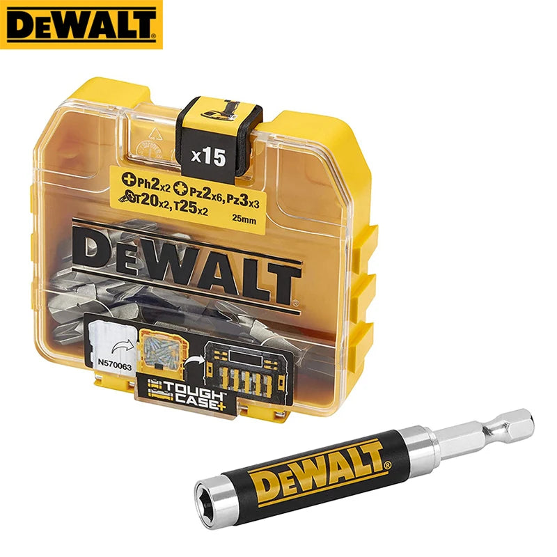 DEWALT DT71511 Drill Bit Set – 25mm PH2, PZ2, PZ3, T20, T25 x15 with DW2054 Telescopic Rod & Tough Case