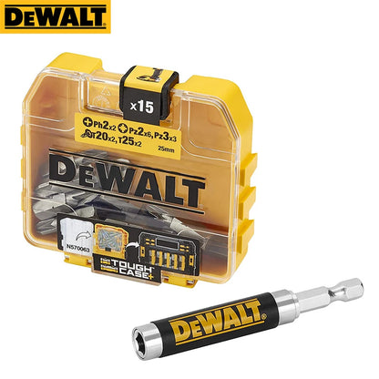 DEWALT DT71511 Drill Bit Set – 25mm PH2, PZ2, PZ3, T20, T25 x15 with DW2054 Telescopic Rod & Tough Case