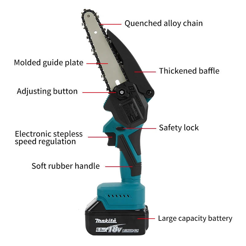 Makita UC100 12V Rechargeable Electric Chainsaw – 4'' Pruning Saw for Woodworking, DIY & Branch Cutting