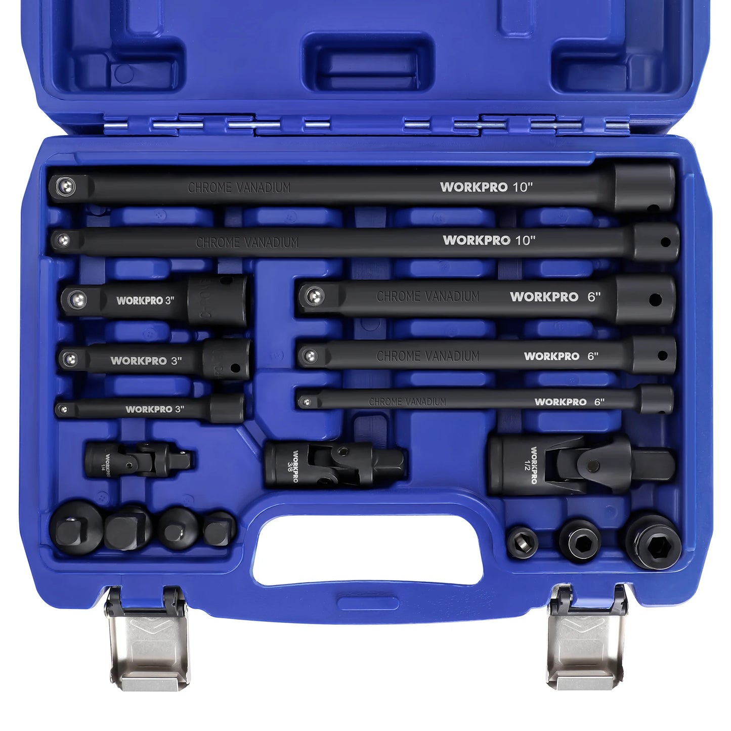 WORKPRO 18-Piece Drive Tool Accessory Set – Includes Socket Adapters, Extension Bars, Swivel Joints & Impact Coupler