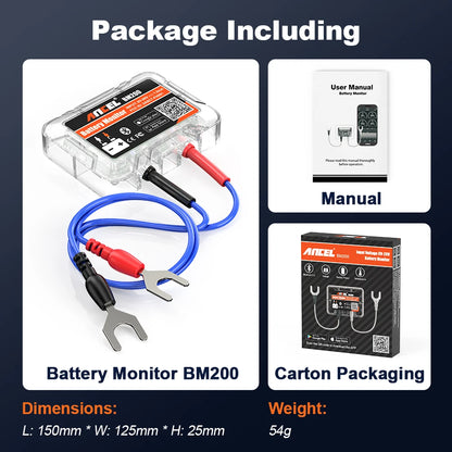 ANCEL BM200 12V Battery Monitor – Wireless Bluetooth Battery Tester with App for Android & iOS