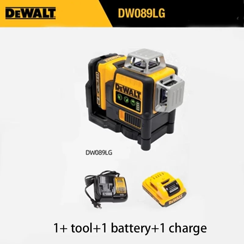 DEWALT DW089LG 12V Laser Level – 360° 3-Sided Green Beam with 12 Lines for Indoor & Outdoor Use