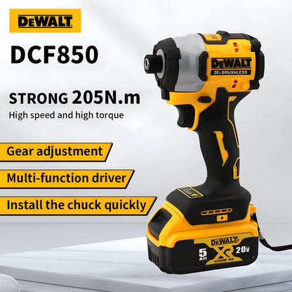 DEWALT DCF850 Cordless Impact Screwdriver – 20V Brushless Electric Drill, 205Nm Torque, Rechargeable & Portable - Tool Only