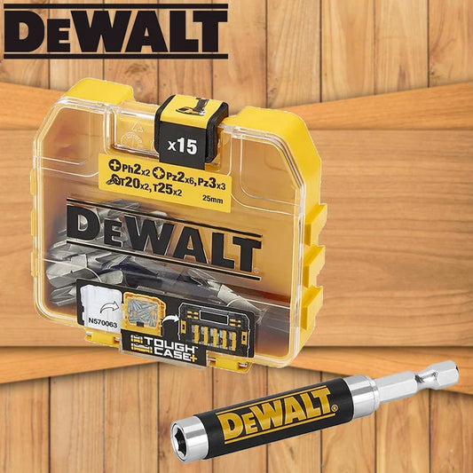 DEWALT DT71511 Drill Bit Set – 25mm PH2, PZ2, PZ3, T20, T25 x15 with DW2054 Telescopic Rod & Tough Case