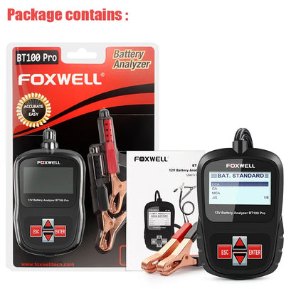 FOXWELL BT100 Pro 12V Car Battery Tester – Automotive Digital Battery Analyzer for 100-1100 CCA, Auto Battery Checker & Load Tester