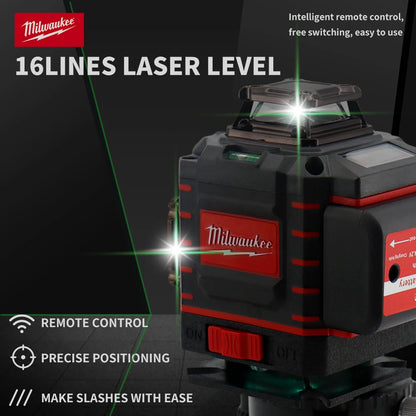 Milwaukee 4D 16-Line Green Beam Laser Level – 360° Self-Leveling Tool for Horizontal & Vertical Alignment