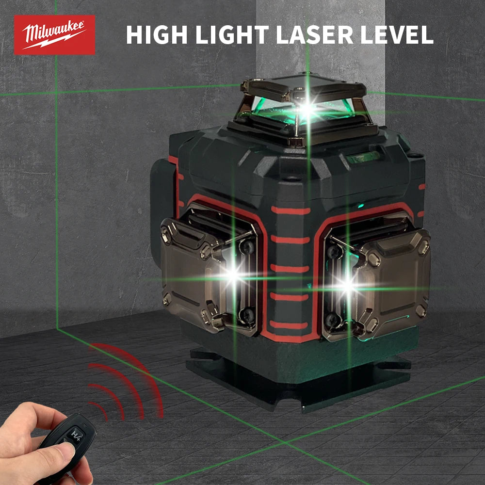 Milwaukee 4D 16-Line Green Beam Laser Level – 360° Self-Leveling Tool for Horizontal & Vertical Alignment