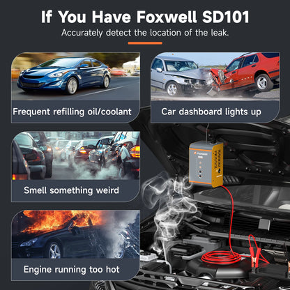 FOXWELL SD101 12V Car Smoke Leak Detector – EVAP System Tester, Gas & Oil Pipe Leakage Analyzer, Automotive Smoke Generator Diagnostic Tool