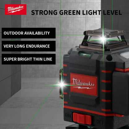 Milwaukee 4D 16-Line Green Beam Laser Level – 360° Self-Leveling Tool for Horizontal & Vertical Alignment