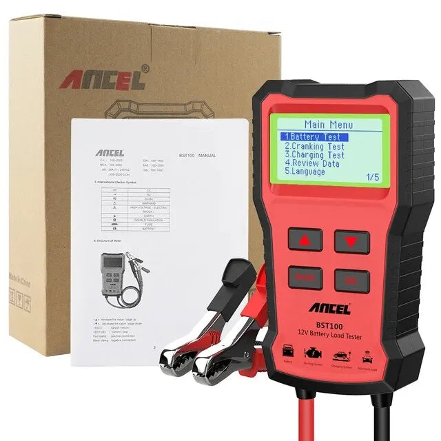 ANCEL BST100 12V Car Battery Tester – Multilingual Analyzer for Cranking, Charging & Circuit Tests