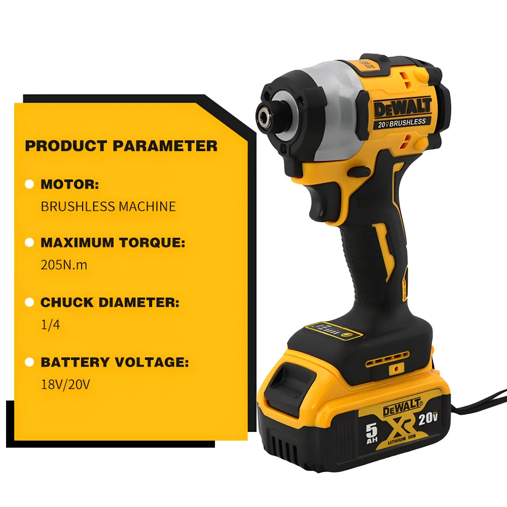 DEWALT DCF850 Cordless Impact Screwdriver – 20V Brushless Electric Drill, 205Nm Torque, Rechargeable & Portable - Tool Only