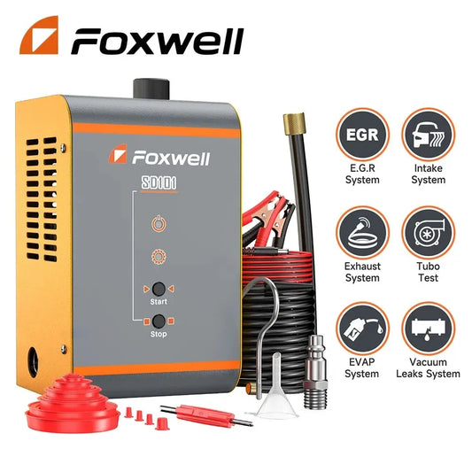 FOXWELL SD101 12V Car Smoke Leak Detector – EVAP System Tester, Gas & Oil Pipe Leakage Analyzer, Automotive Smoke Generator Diagnostic Tool