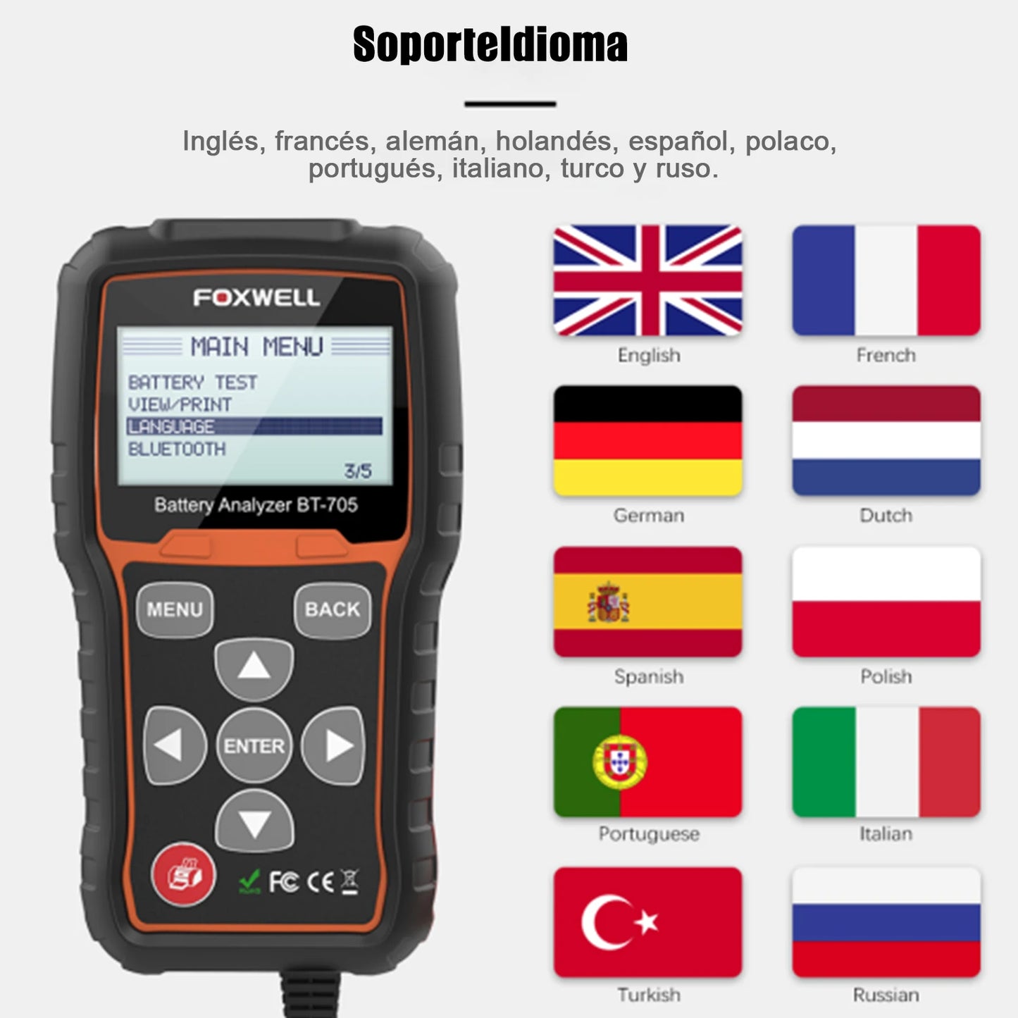 FOXWELL BT705 Car Battery Tester – 12V/24V Digital Analyzer for 100-2000CCA, Battery Load & Charging System Test