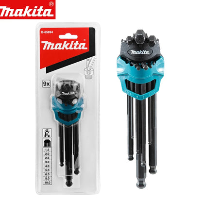 Makita B-65894 L-Shaped Hex Key Wrench Set – 9-Piece Extended Hexagonal Screwdriver (1.5-10mm)