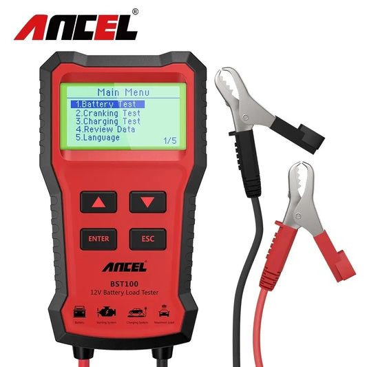 ANCEL BST100 12V Car Battery Tester – Multilingual Analyzer for Cranking, Charging & Circuit Tests